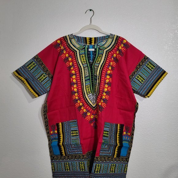 Unisex African Dashiki Shirt & Capri Pants 2pc. Set Hot Pink and Blue One‎ Size - Picture 5 of 7